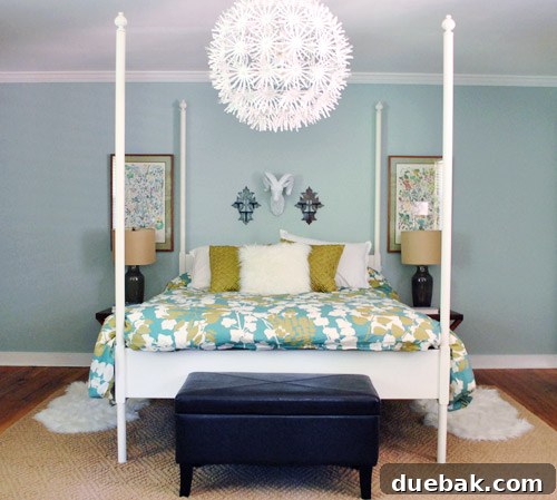 From Drab to Fab: Spray Paint Frame Makeover 5 Tall frames temporarily hung in the master bedroom, flanking the bed