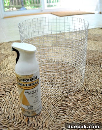 White gloss spray painted wire frame for the chandelier