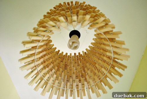 Close-up of the clothespin chandelier from a lower angle