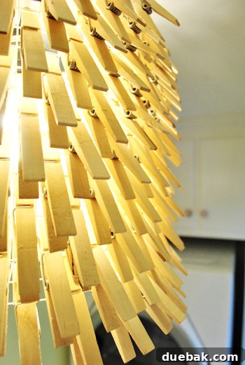 The finished clothespin chandelier looking elegant