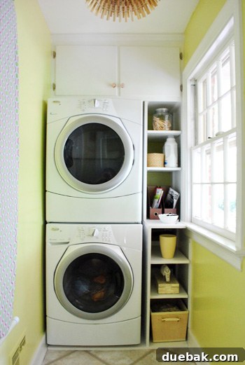 Clothespin chandelier showing its height in the laundry room