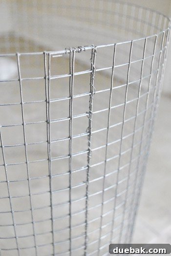 Detail of 22-gauge wire securing the hardware cloth