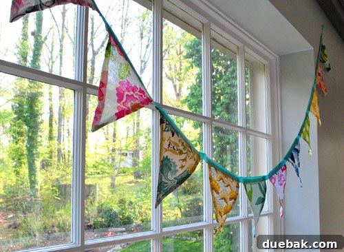 Celebrating April's Apex 5 A handmade party banner, brightly colored and festive, showcasing the outcome of a challenging sewing project.