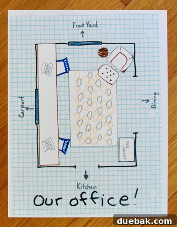 Proposed floor plan showing a smaller armchair and ottoman replacing the sofa for better space utilization.