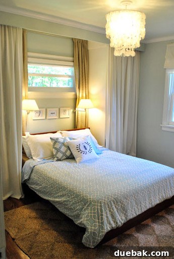 Master bedroom in the first house with custom built-ins flanking the bed, maximizing storage