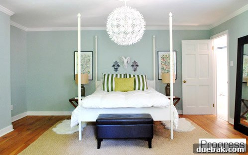 Master bedroom in the current house, featuring a large chandelier and developing design, offering more space