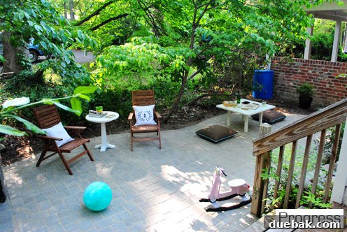 DIY patio in the current house, spacious, shaded, and a source of proud accomplishment