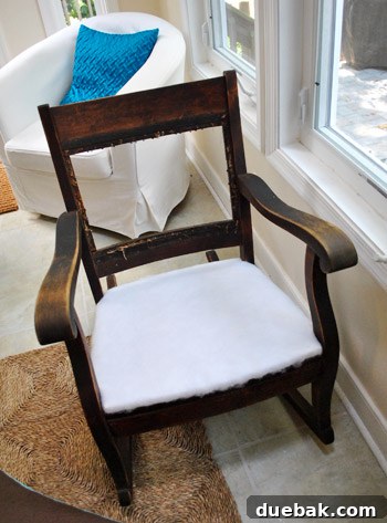 Upholstered seat successfully installed in the rocking chair frame