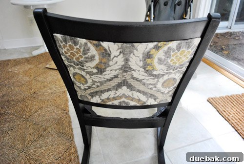 Transform Your Rocking Chair with Fabric and Nailhead Upholstery 11 Close-up showing the curved frame and upholstered panel
