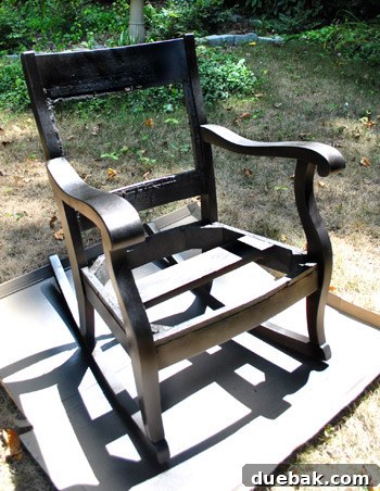 Transform Your Rocking Chair with Fabric and Nailhead Upholstery 3 Rocking chair frame after seat upholstery and frame refinishing