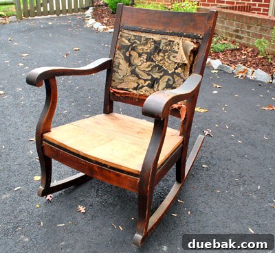 Transform Your Rocking Chair with Fabric and Nailhead Upholstery 23 Before photo of the original Craigslist rocking chair