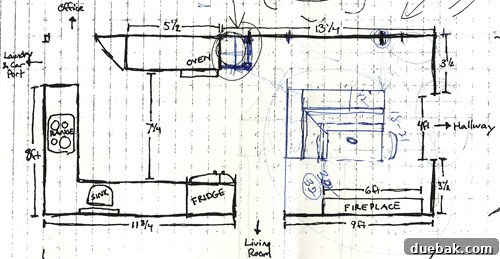 Kitchen Unfiltered 8 Sketch of a floating L-shaped banquette in the kitchen
