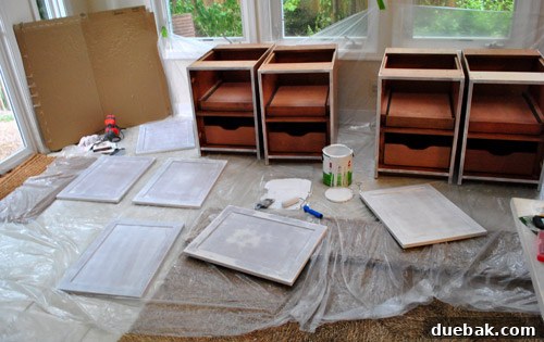 Cabinet Painting Prep for a Perfect Finish 16 Overview of the room after cabinet doors and frames are primed