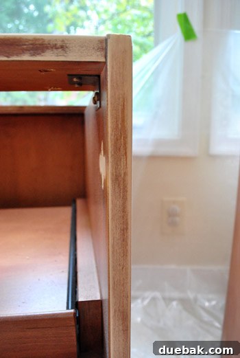 Cabinet Painting Prep for a Perfect Finish 10 Close-up of cabinet frame after sanding for paint adhesion