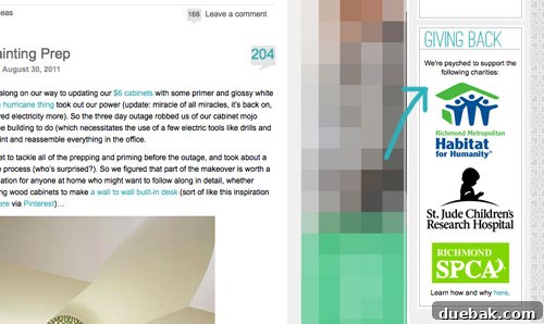 Screenshot of the Giving Back charities section
