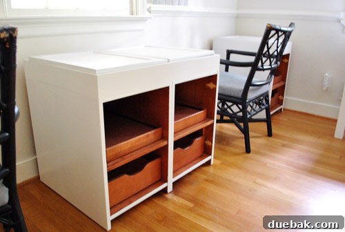 From Thrifted Cabinets to a Massive Shared Desk 19 Painted cabinets with the subtle central seam