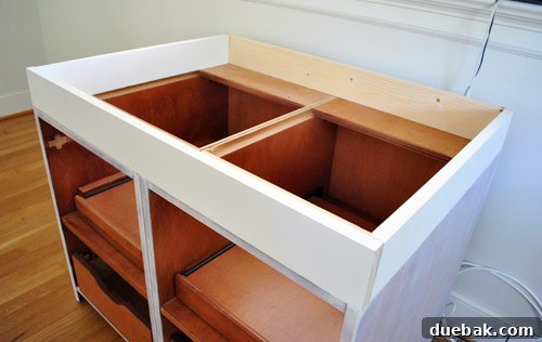 From Thrifted Cabinets to a Massive Shared Desk 5 Cut 1x4 boards to create the raised frame