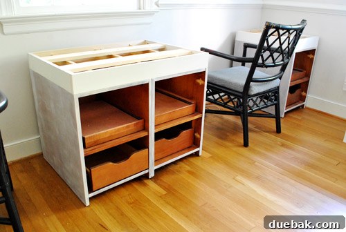 From Thrifted Cabinets to a Massive Shared Desk 10 Cabinets with frames installed, ready for painting