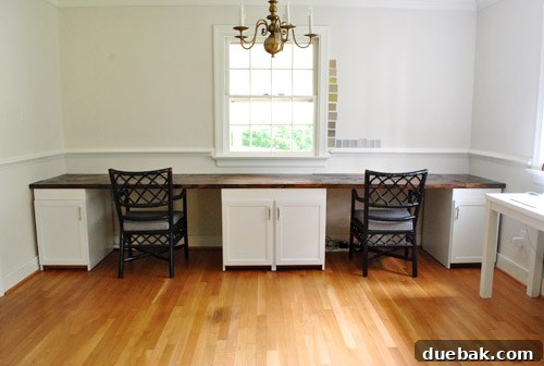 Empty new planked wood desk countertop