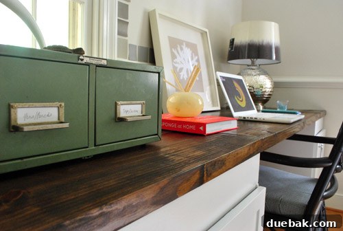 Close up of desk with vintage library box