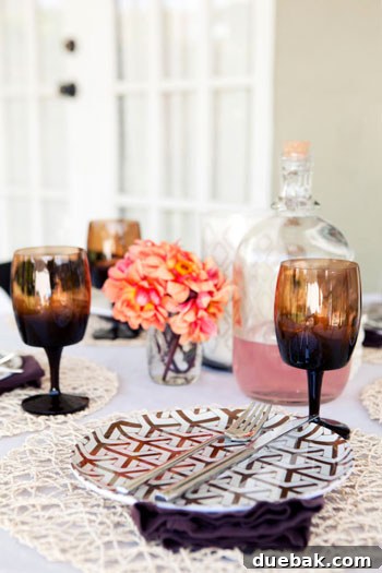 Beautifully styled outdoor table setting on Jaime's deck, ready for a meal.