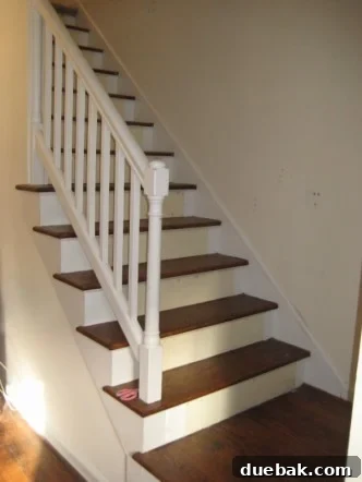 After Staircase: Newly revealed natural wood stairs, free of carpet, in a Washington D.C. townhouse