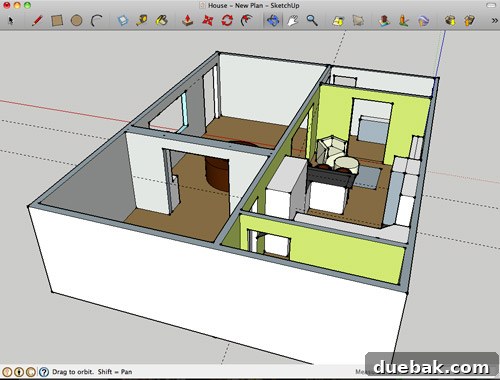 Google SketchUp close-up 3D view of kitchen cabinets and appliances in a detailed model