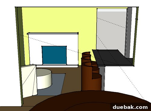 Google SketchUp 3D rendering showing a work-in-progress kitchen design with precision guides