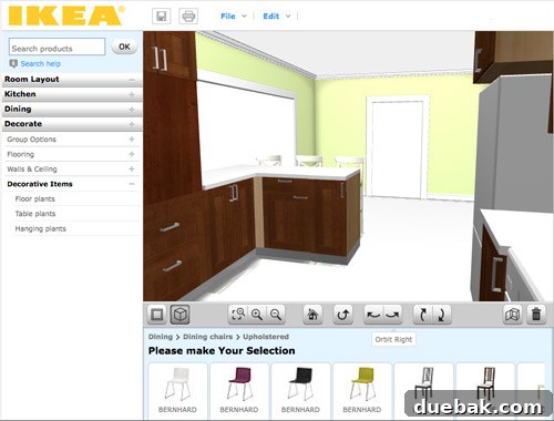 IKEA Kitchen Planner showing a simple kitchen design with basic decor and limited styling options