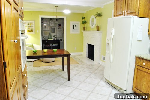 Real-world mock-up of the kitchen peninsula from the laundry room perspective