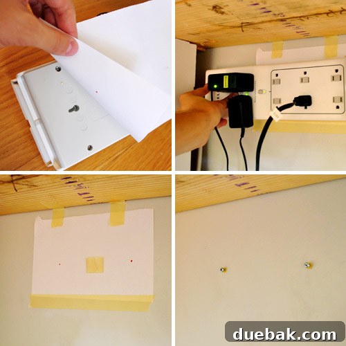 Crown Your Cabinets: An Easy Molding Installation Guide 12 Homemade guide for drilling holes to mount power strip