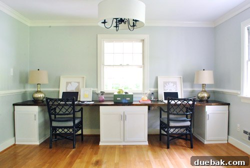 Crown Your Cabinets: An Easy Molding Installation Guide 14 Overall view of the office desk with new trim and organized cords