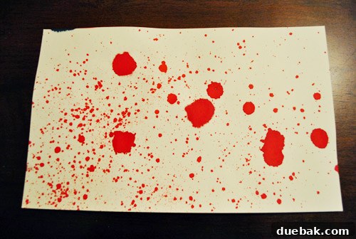 Red food coloring art resembling blood spatter, Dexter theme