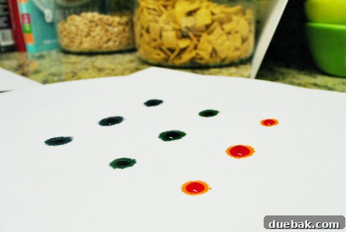 Simple food coloring dot art on card stock