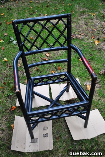 Mastering Chair Painting 6 The chairs with their seat cushions removed, ready for the cleaning and priming stages of the painting process.