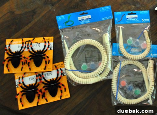Crafting Halloween's Creepy Crawlies: Spiders and Snakes 2 Close-up of spiders before and after DIY transformation for Halloween decor