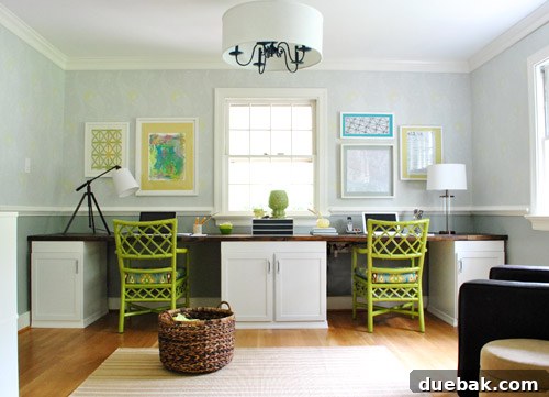 Create A Stunning Home Office Gallery Wall 5 Full view of the personalized office art wall with various frames and artwork