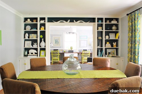 Create A Stunning Home Office Gallery Wall 6 View of the light-filled office from the darker dining room with built-ins