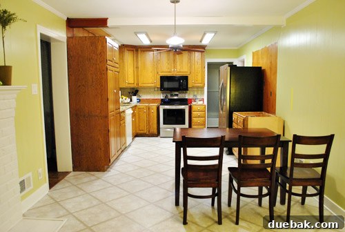 Kitchen after electrical work, appliances back in place
