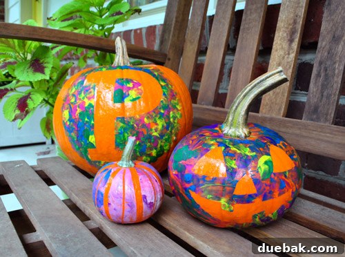 Close-up of a brightly painted Halloween pumpkin