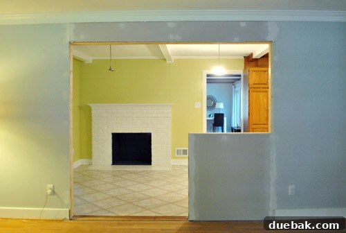 Overall view of the nearly finished drywall in the opening