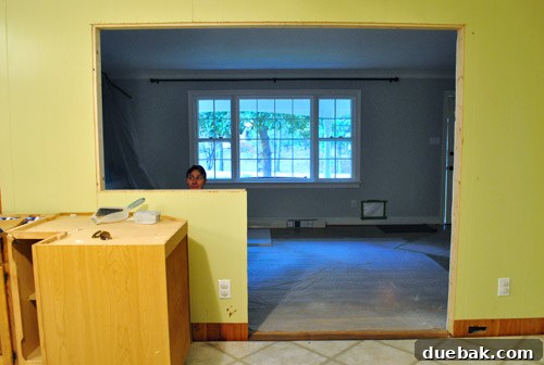 Another view of the temporary cabinet placement