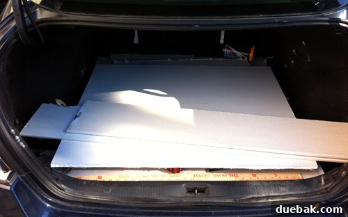 Drywall pieces in the car trunk
