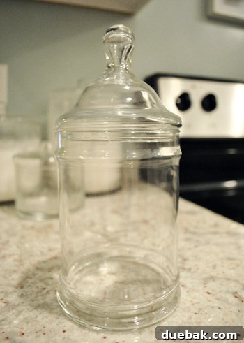 Thrift store glass apothecary jar, perfect for a DIY Thanksgiving gratitude craft centerpiece
