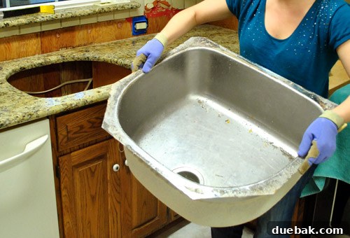 Proudly displaying the salvaged sink