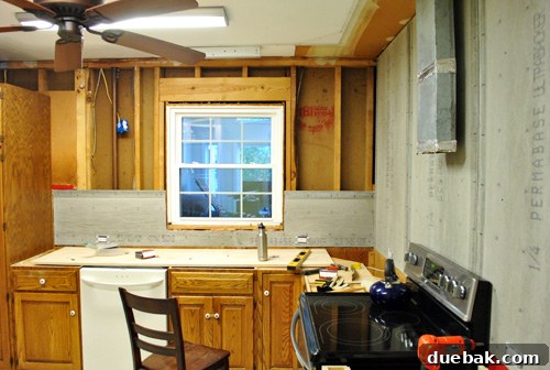 Kitchen wall above sink and pantry