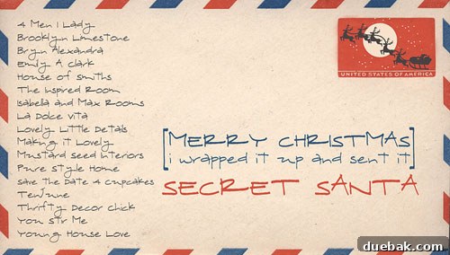 Collage of various blog logos and names participating in a Secret Santa.