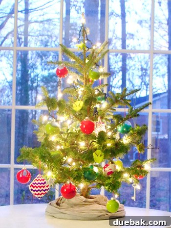 Craft Your Own Festive Christmas Ornaments 2 A beautifully decorated mini Christmas tree with warm lights and diverse ornaments, capturing the festive spirit.