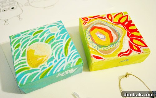 Two small, colorful canvas paintings by Amy Keith Barney