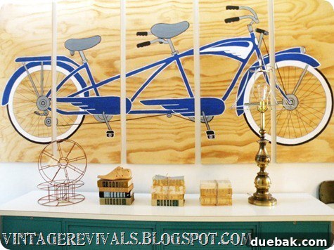 Close-up of the custom tandem bicycle art, cut into five sections